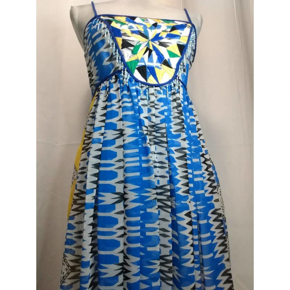 Christina blue geometric print spaghetti strap maxi dress - Picture 5 of 6